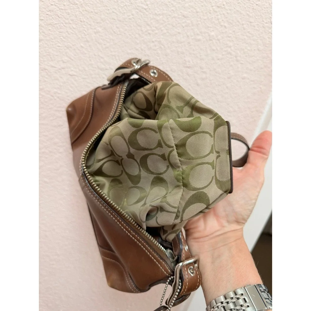 Coach Hampton Demi Baguette East West Brown Leather Vintage Premium Shoulder Bag